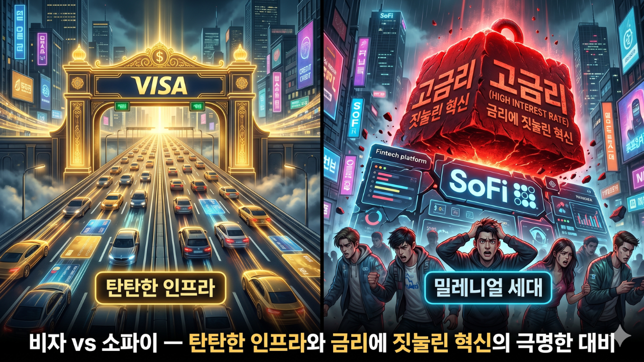 비자 vs 소파이 — 탄탄한 인프라와 금리에 짓눌린 혁신의 극명한 대비