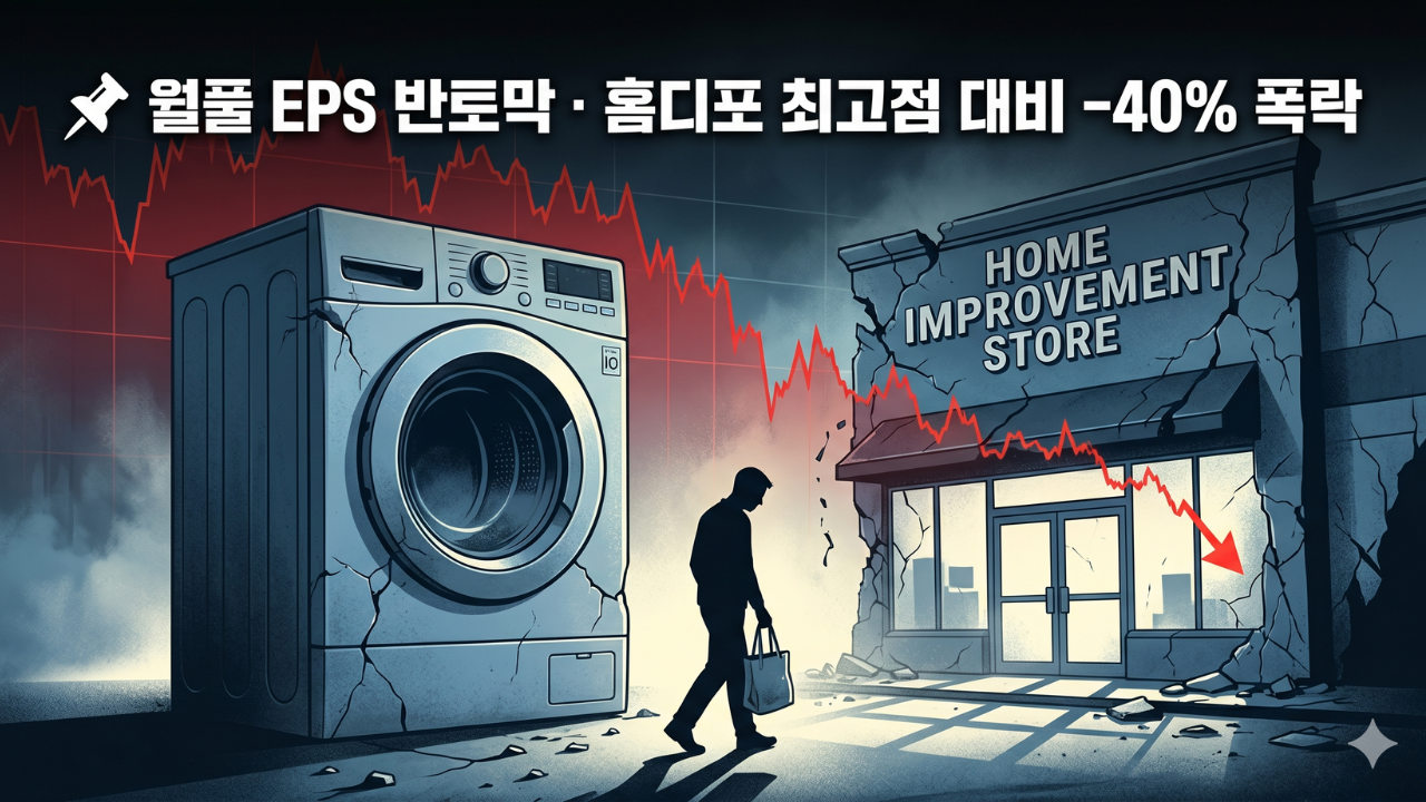 월풀 EPS 반토막 홈디포 최고점 대비 40% 폭락 소비재 섹터 침체
