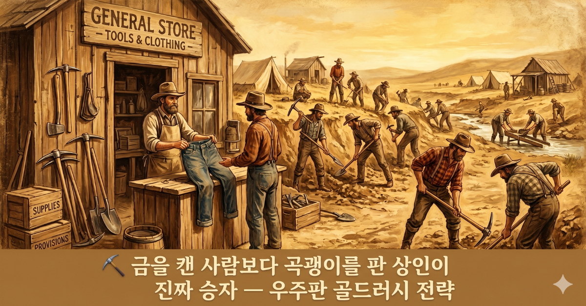 골드러시 비유 — 곡괭이와 삽 전략으로 보는 우주 투자