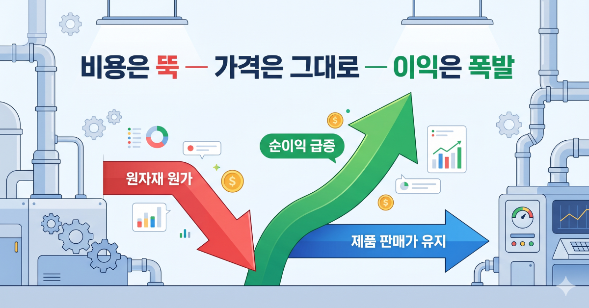 원자재 가격 하락 + 판매가 유지 = 순이익 급증