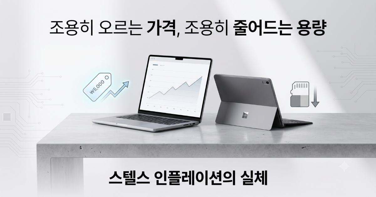 스텔스 인플레이션으로 가격은 그대로 두고 사양이 줄어드는 노트북과 태블릿 이미지
