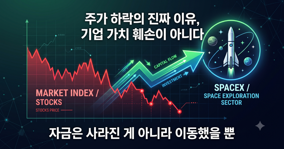 팔란티어 주가 하락과 자금 이동을 보여주는 차트 이미지