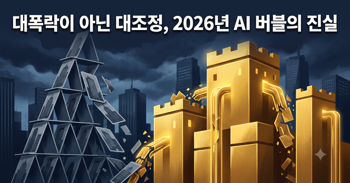 2026년 AI 버블 속 미국 주식 시장 조정기를 상징하는 이미지