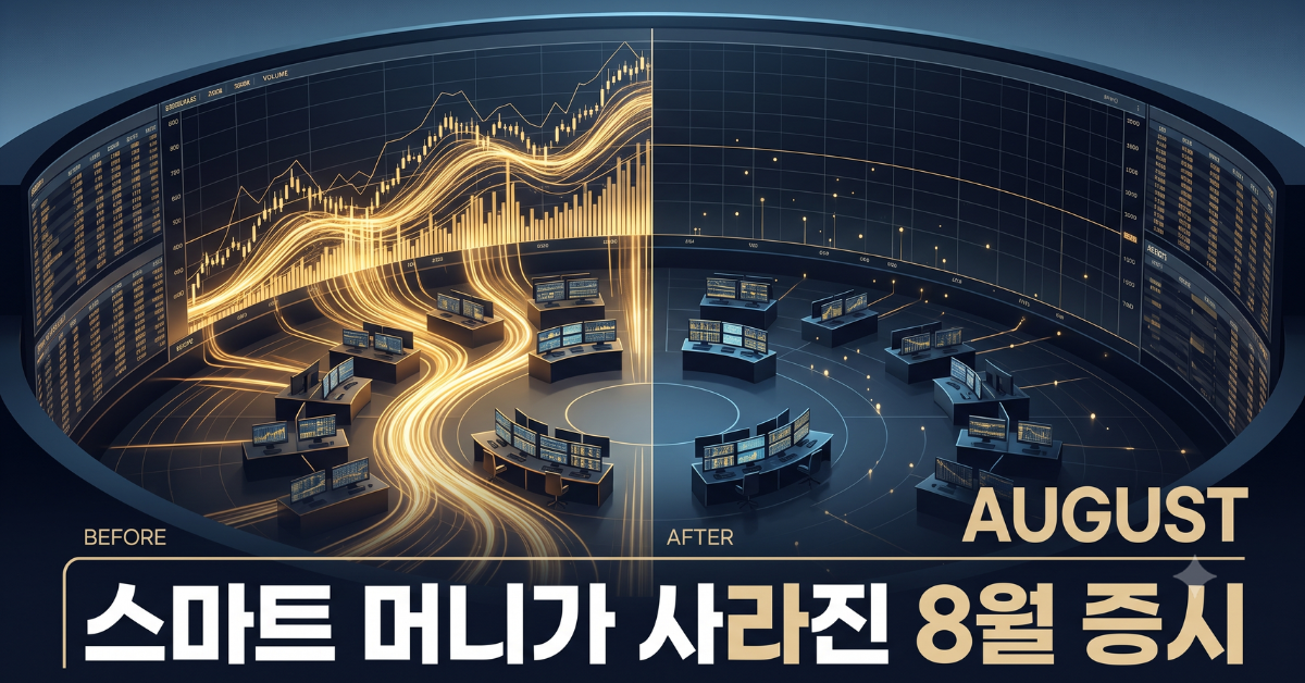 스마트 머니가 사라진 8월 증시 거래량 감소 그래프