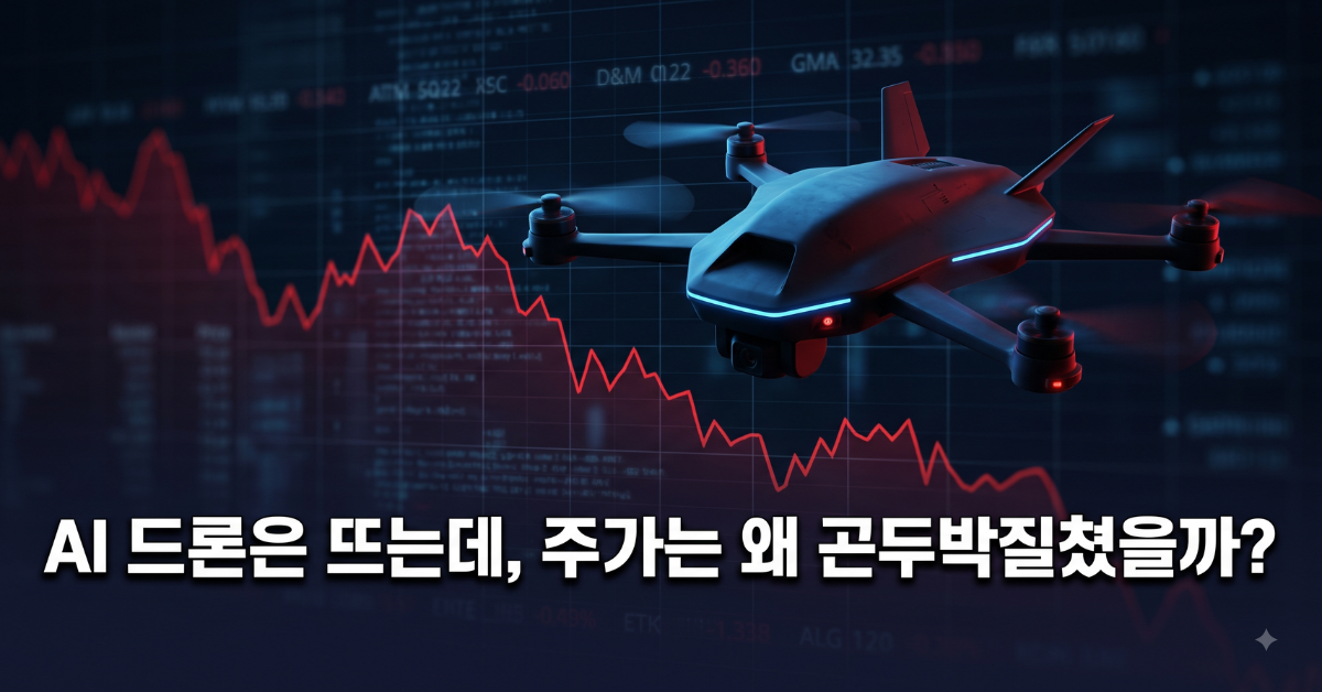 AI 드론과 하락하는 주가 차트