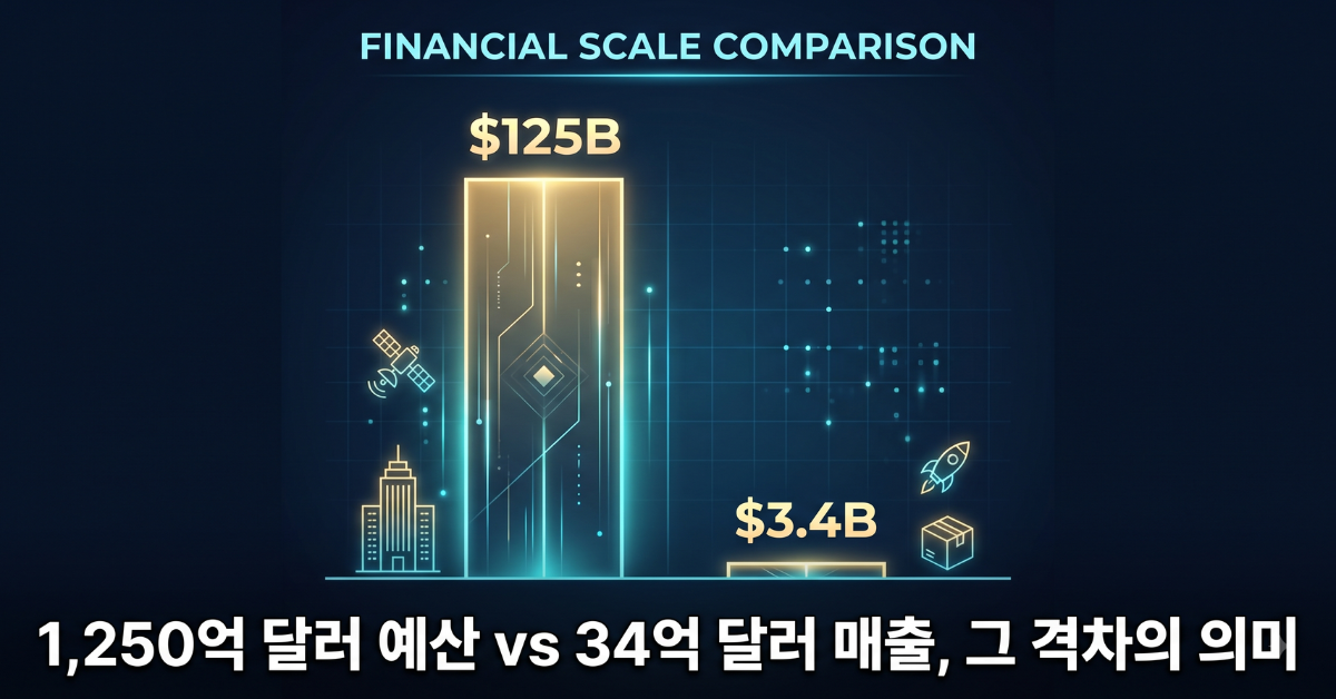 1250억 달러 예산과 34억 달러 매출을 비교하는 인포그래픽