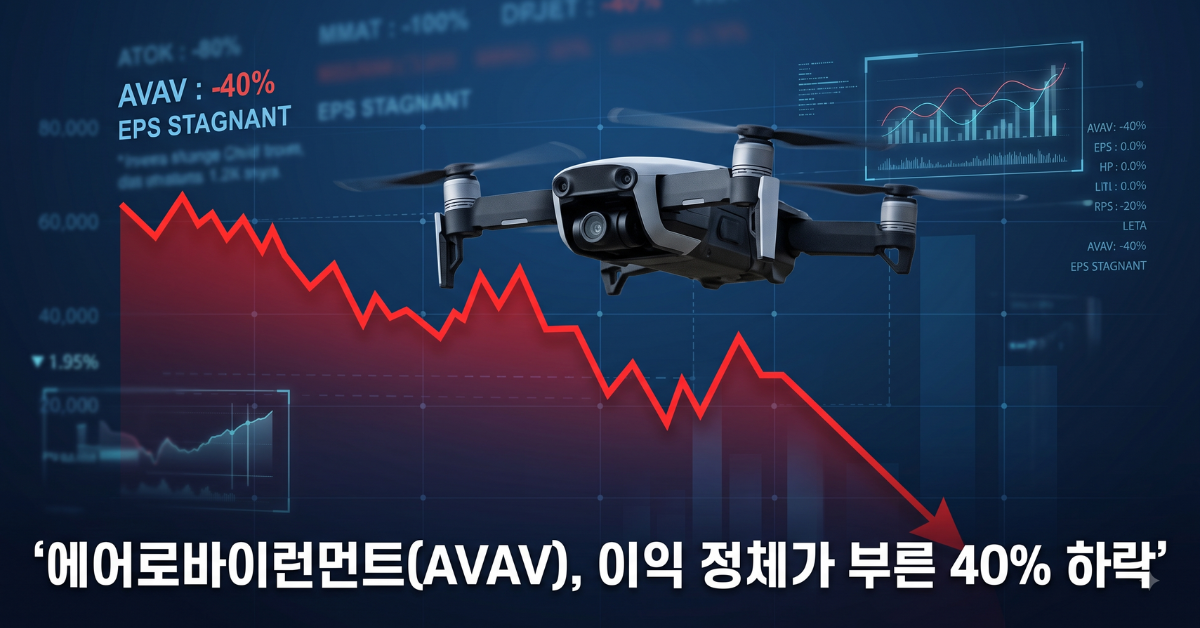 에어로바이런먼트 드론과 하락하는 주가 차트