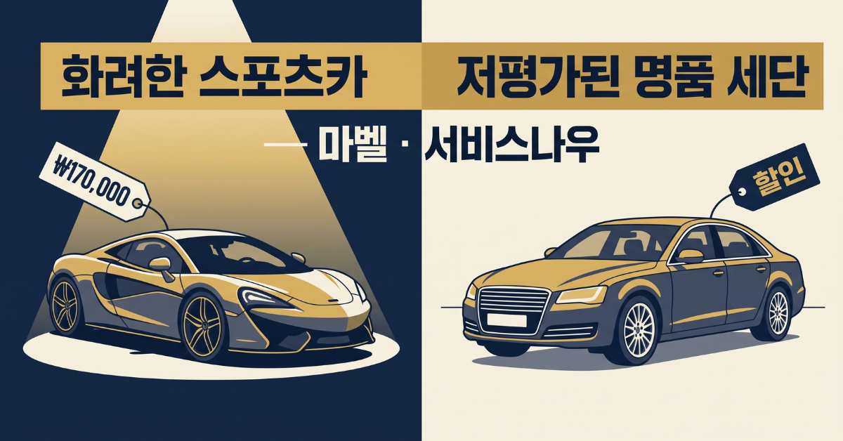 화려한 스포츠카 vs 저평가된 명품 세단 — 마벨 · 서비스나우