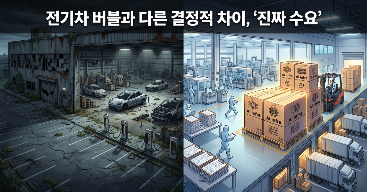전기차 버블과 세레브라스의 진짜 수요 차이 비교 그래픽