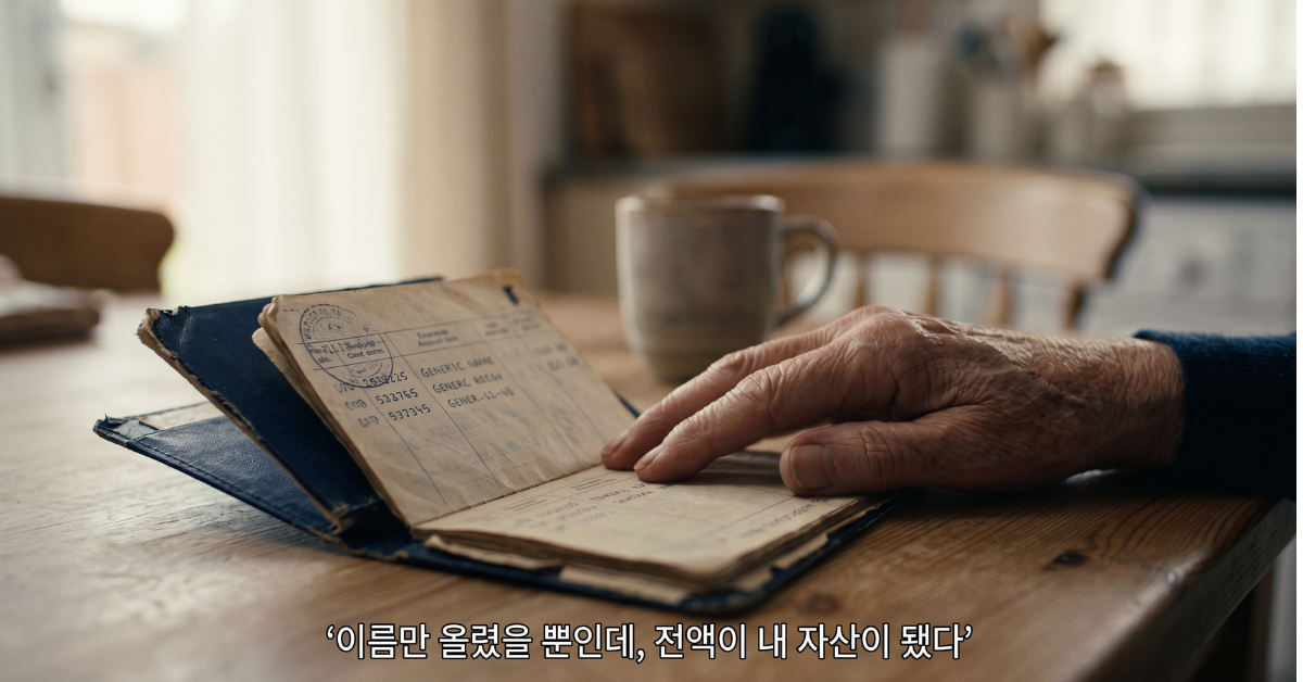 오래된 은행 통장을 들고 있는 어르신의 손
