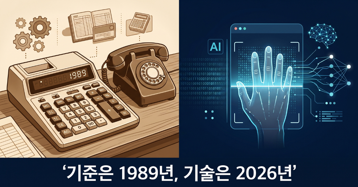 1989년과 2026년의 기술 격차를 상징하는 이미지