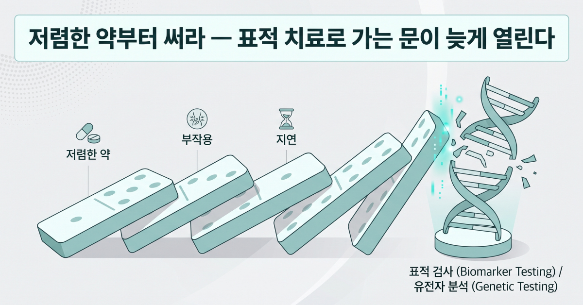 단계별 치료(Step Therapy)로 저렴한 약부터 써야 표적 치료로 가는 문이 열린다
