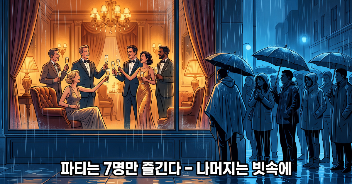 파티는 7명만 즐긴다 나머지는 빗속에