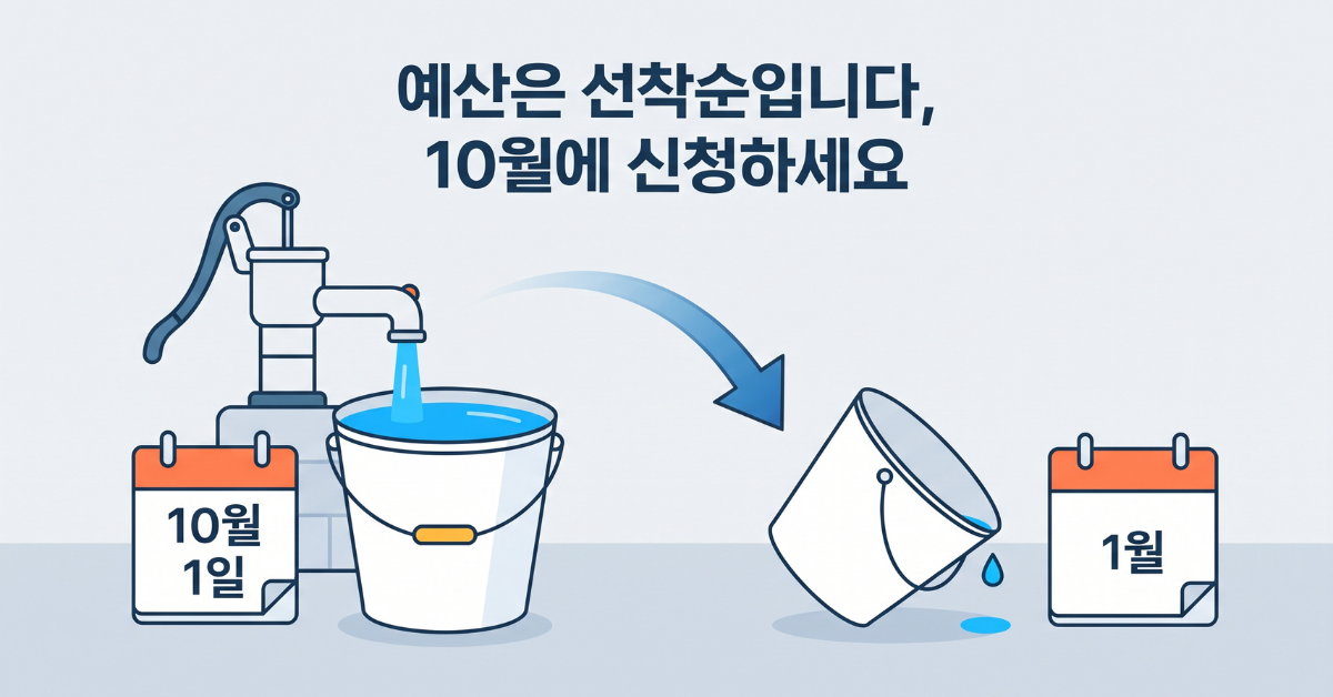 메디케어 공개등록 예산이 채워졌다가 소진되는 것을 표현한 인포그래픽